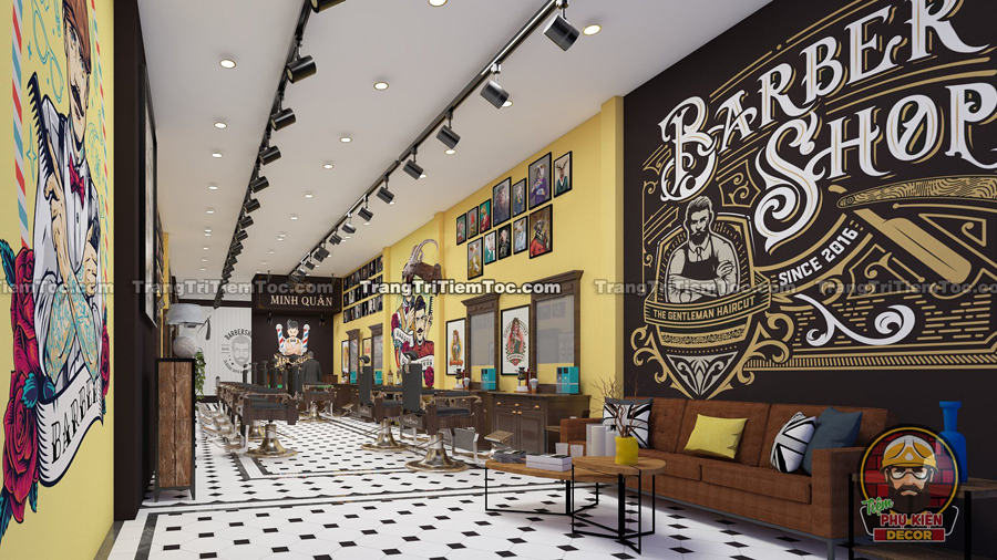 Thiết kế Barber Shop theo phong cách cổ điển, sử dụng tổng thể gam màu vàng nghệ, điểm cùng màu nâu trầm và sự mộc mạc của Gỗ Thiết kế Barber Shop theo phong cách cổ điển, sử dụng tổng thể gam màu vàng nghệ, điểm cùng màu nâu trầm và sự mộc mạc của Gỗ