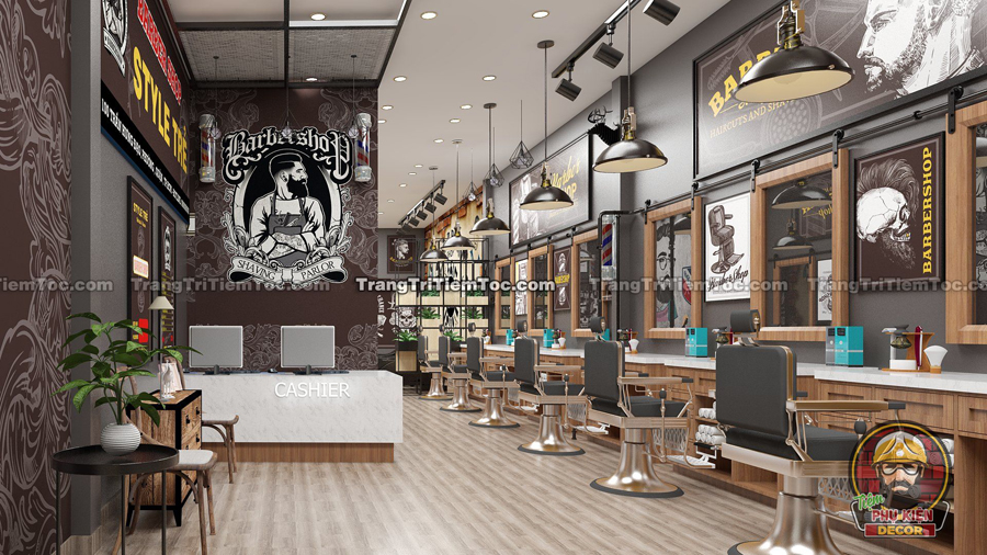 Phối cảnh tổng thể mẫu thiết kế nội thất Barber Shop tóc Nam Phối cảnh tổng thể mẫu thiết kế nội thất Barber Shop tóc Nam