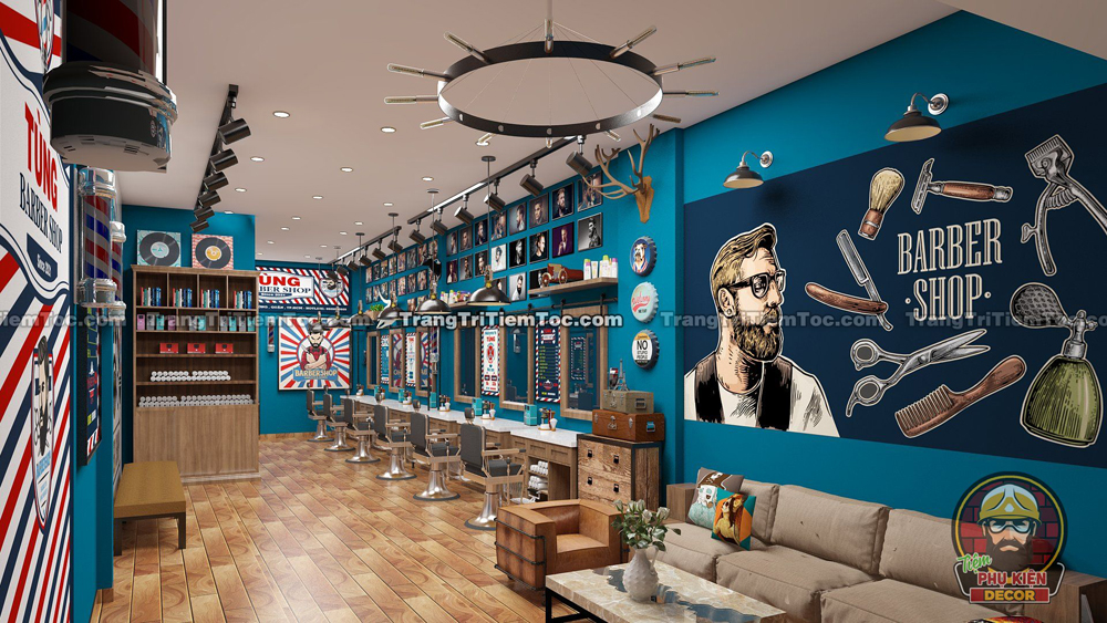 Tổng thể không gian nội thất Tiệm tóc Barber có diện tích 5x20m hoặc 4x20m Tổng thể không gian nội thất Tiệm tóc Barber có diện tích 5x20m hoặc 4x20m