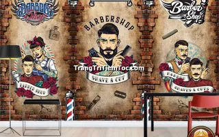 Độc đáo với 999 mẫu tranh dán tường 3D Barber Shop đương đại, giúp Tiệm tóc Nam ngày càng hút Khách