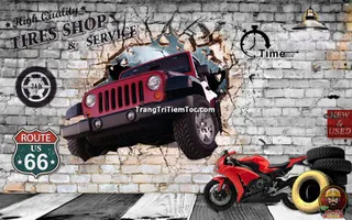 Tranh Ô Tô Dán Tường Siêu Chất Trang Trí Tiệm Barber Shop