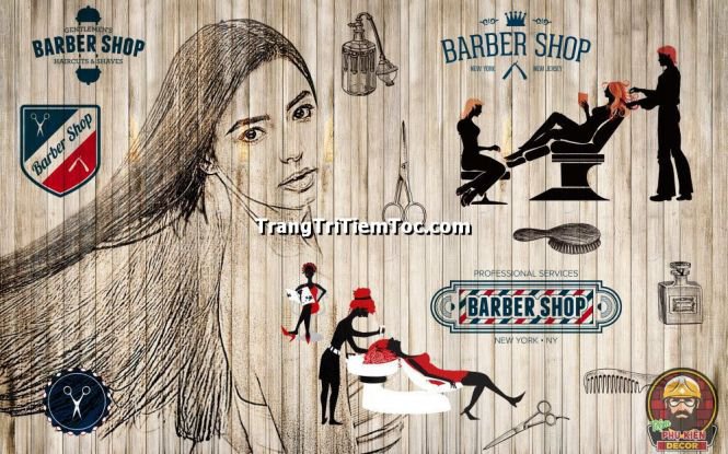 Tranh dán tường trang trí tiệm tóc nữ