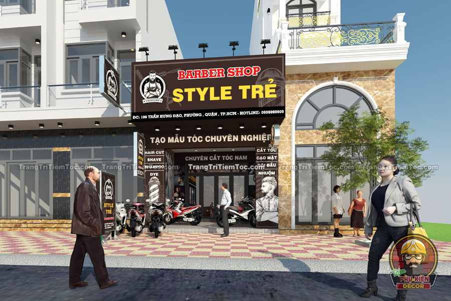 Tổng thể phương án thiết kế Tiệm tóc Barber nhỏ đẹp Tổng thể phương án thiết kế Tiệm tóc Barber nhỏ đẹp