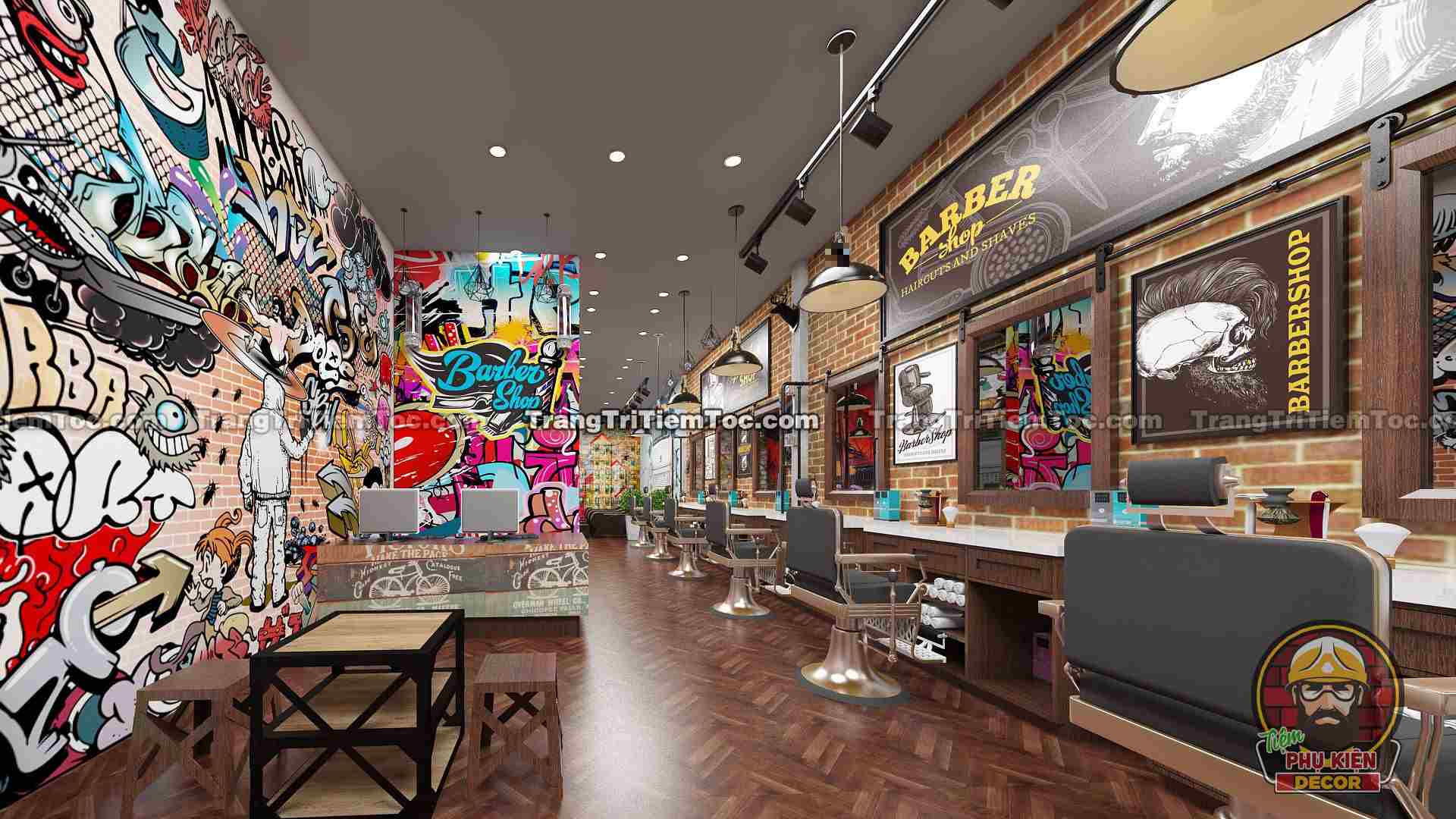Trang trí Barber Shop, Tiệm tóc nam đẹp bằng tranh dán tường phong cách Graffiti