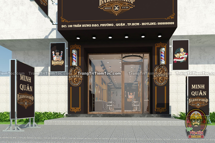 Trang trí cửa kính với khung viền gỗ, tạo sự mộc mạc nhưng vô cùng sang trọng cho Barber Shop Trang trí cửa kính với khung viền gỗ, tạo sự mộc mạc nhưng vô cùng sang trọng cho Barber Shop