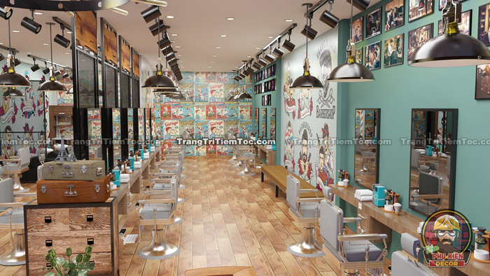 Decor trang trí Tiệm tóc Nam độc lạ Decor trang trí Tiệm tóc Nam độc lạ