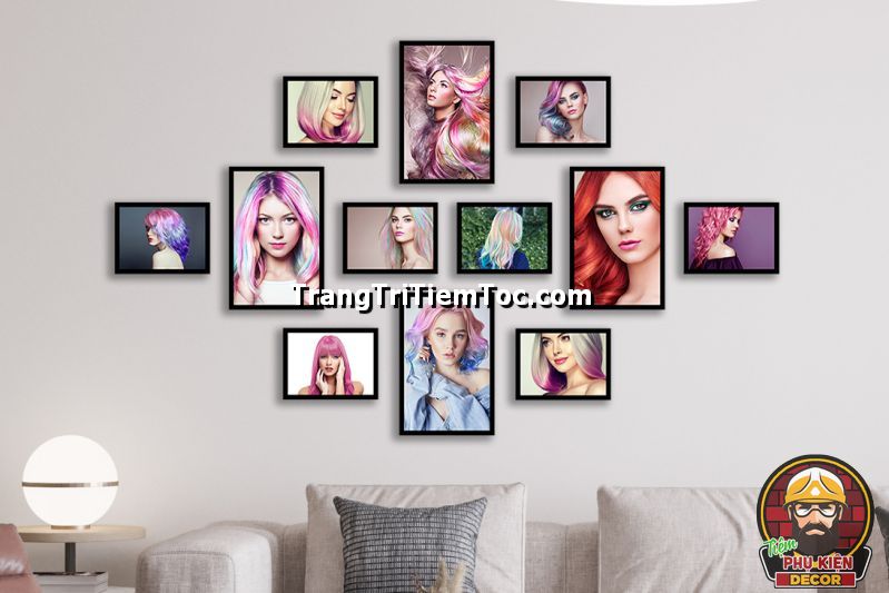 Tranh dán tường kết hợp tranh canvas treo tường trang trí tiệm tóc nữ Tranh dán tường kết hợp tranh canvas treo tường trang trí tiệm tóc nữ