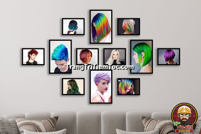 Tranh dán tường kết hợp tranh canvas treo tường trang trí tiệm tóc nữ Tranh dán tường kết hợp tranh canvas treo tường trang trí tiệm tóc nữ