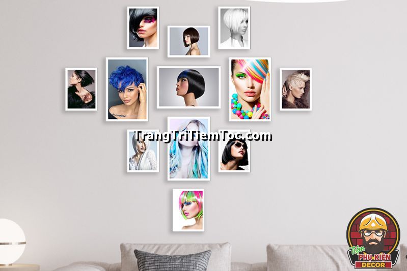 Tranh dán tường kết hợp tranh canvas treo tường trang trí tiệm tóc nữ Tranh dán tường kết hợp tranh canvas treo tường trang trí tiệm tóc nữ