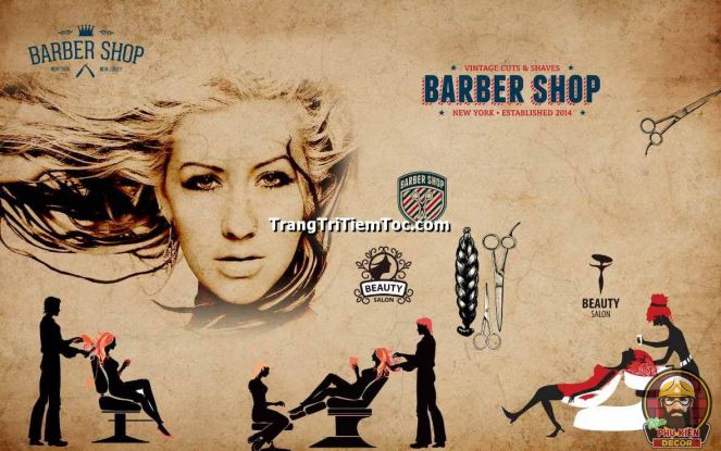 Tranh dán kính mờ trong suốt tạo điểm nhấn cho salon tóc nữ