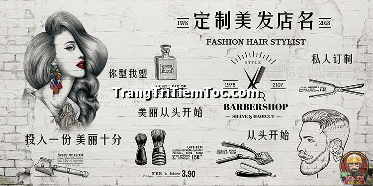 Tranh dán tường trang trí tiệm tóc nữ thể hiện sự gần gũi Tranh dán tường trang trí tiệm tóc nữ thể hiện sự gần gũi