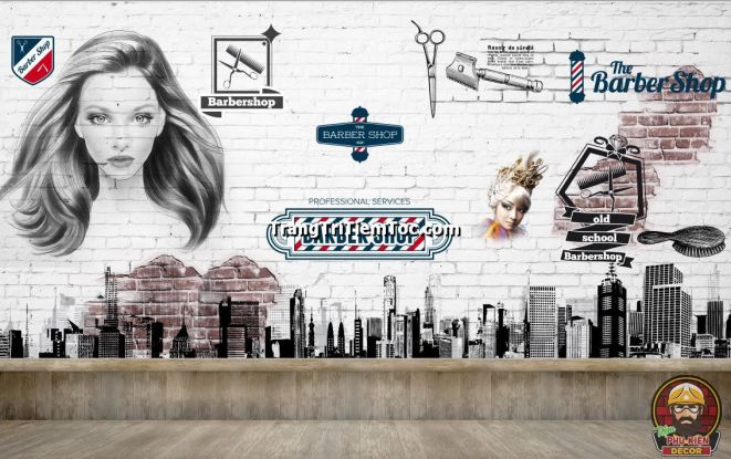 Tranh dán tường trang trí tiệm tóc nữ thể hiện sự gần gũi Tranh dán tường trang trí tiệm tóc nữ thể hiện sự gần gũi