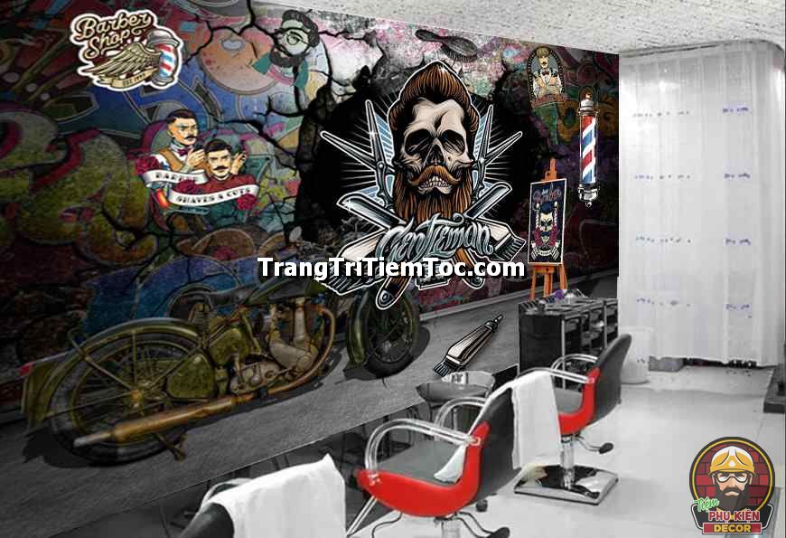 Tranh dán tường Barber Shop độc lạ, chất, cá tính