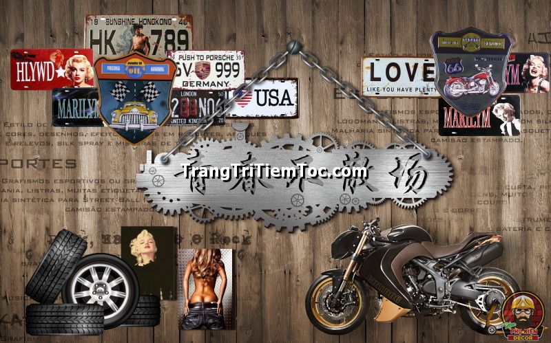 Tranh moto dán tường trang trí tiệm tóc nam