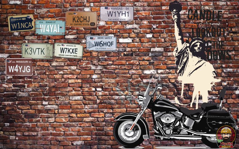 Tranh moto dán tường trang trí tiệm tóc nam