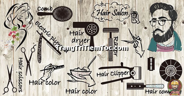 Tranh dán tường độc đáo, cá tính cho salon tóc nữ Tranh dán tường độc đáo, cá tính cho salon tóc nữ