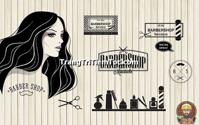 Tranh dán tường độc đáo, cá tính cho salon tóc nữ Tranh dán tường độc đáo, cá tính cho salon tóc nữ