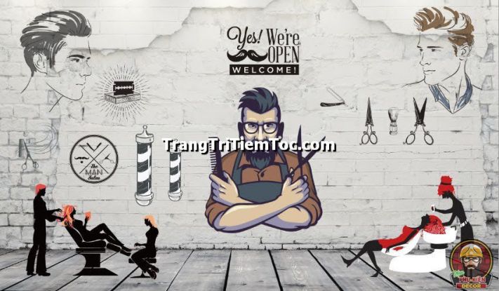 Tranh dán tường độc đáo, cá tính cho salon tóc nữ Tranh dán tường độc đáo, cá tính cho salon tóc nữ