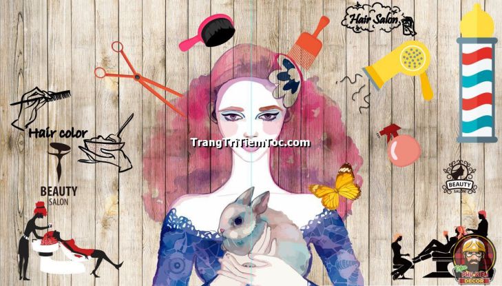 Tranh dán tường độc đáo, cá tính cho salon tóc nữ Tranh dán tường độc đáo, cá tính cho salon tóc nữ
