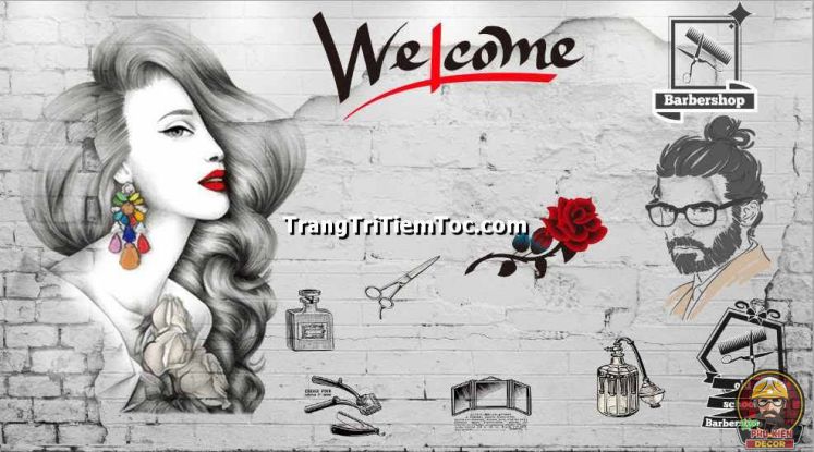 Tranh dán tường độc đáo, cá tính cho salon tóc nữ Tranh dán tường độc đáo, cá tính cho salon tóc nữ