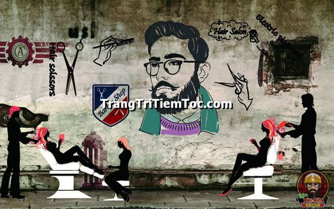 Tranh dán tường độc đáo, cá tính cho salon tóc nữ Tranh dán tường độc đáo, cá tính cho salon tóc nữ