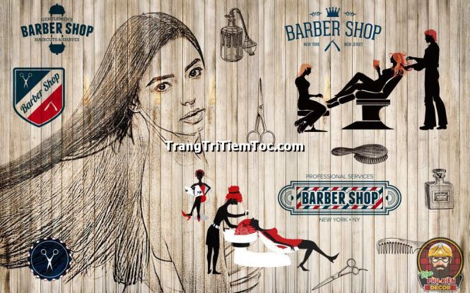 Decal dán tường trang trí tiệm tóc nữ tạo không gian salon thu hút Decal dán tường trang trí tiệm tóc nữ tạo không gian salon thu hút
