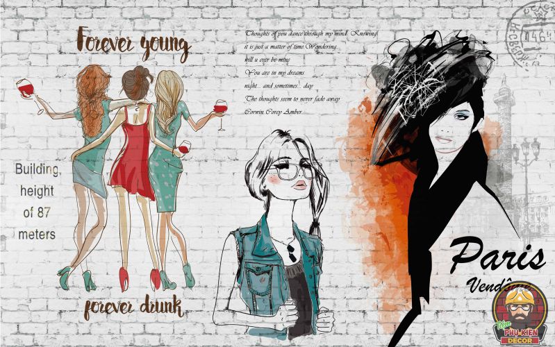 Tranh dán tường nghệ thuật, sang trọng trang trí tiệm tóc nữ Tranh dán tường nghệ thuật, sang trọng trang trí tiệm tóc nữ