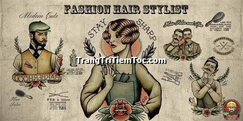 Tranh dán tường nghệ thuật, sang trọng trang trí tiệm tóc nữ Tranh dán tường nghệ thuật, sang trọng trang trí tiệm tóc nữ