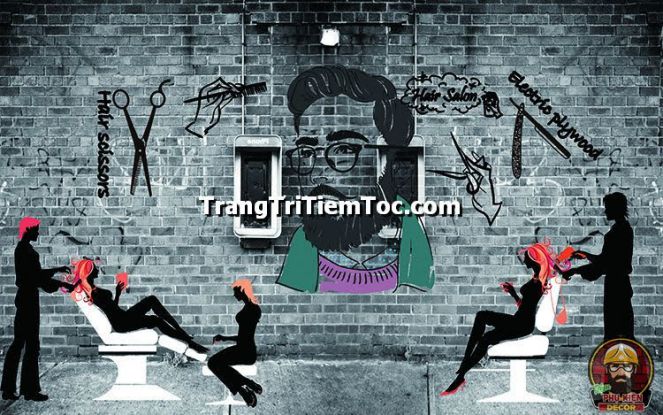 Tranh dán tường nghệ thuật, sang trọng trang trí tiệm tóc nữ Tranh dán tường nghệ thuật, sang trọng trang trí tiệm tóc nữ