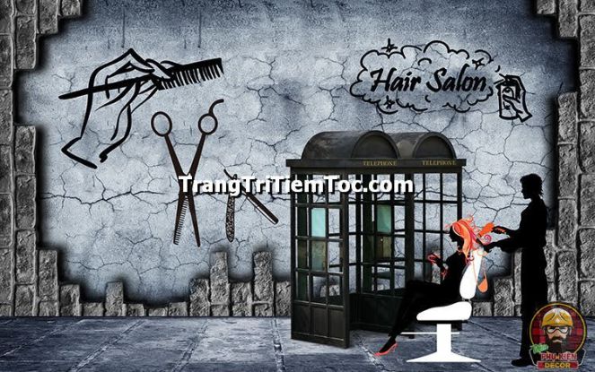 Tranh dán tường nghệ thuật, sang trọng trang trí tiệm tóc nữ Tranh dán tường nghệ thuật, sang trọng trang trí tiệm tóc nữ