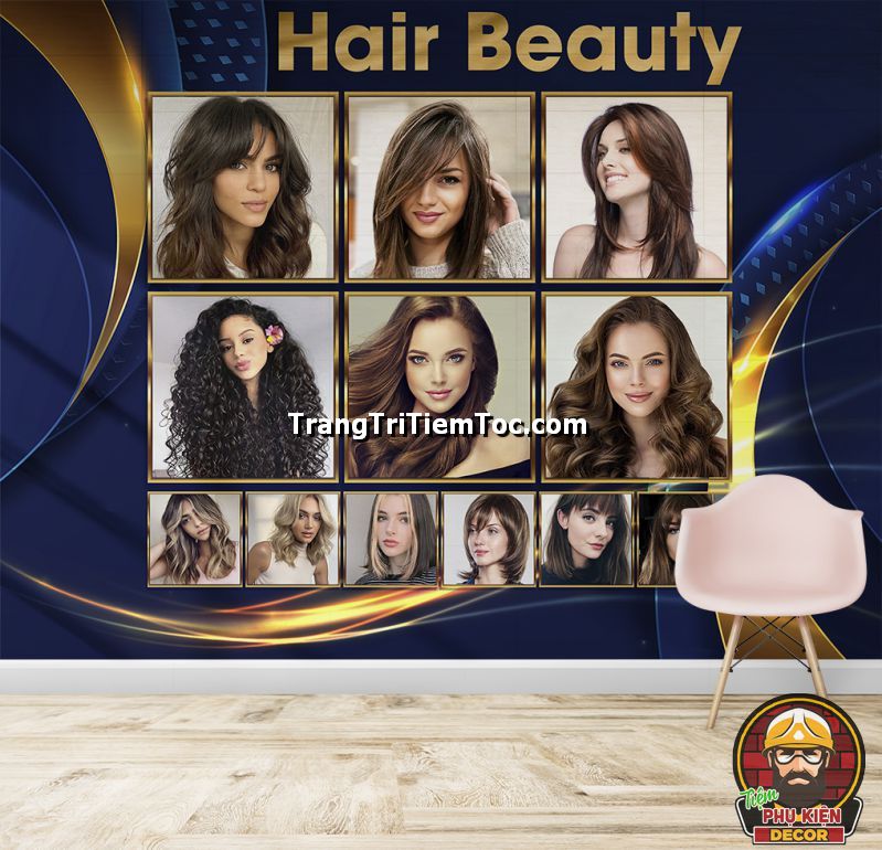Tranh dán tường kết hợp tranh canvas treo tường trang trí tiệm tóc nữ Tranh dán tường kết hợp tranh canvas treo tường trang trí tiệm tóc nữ