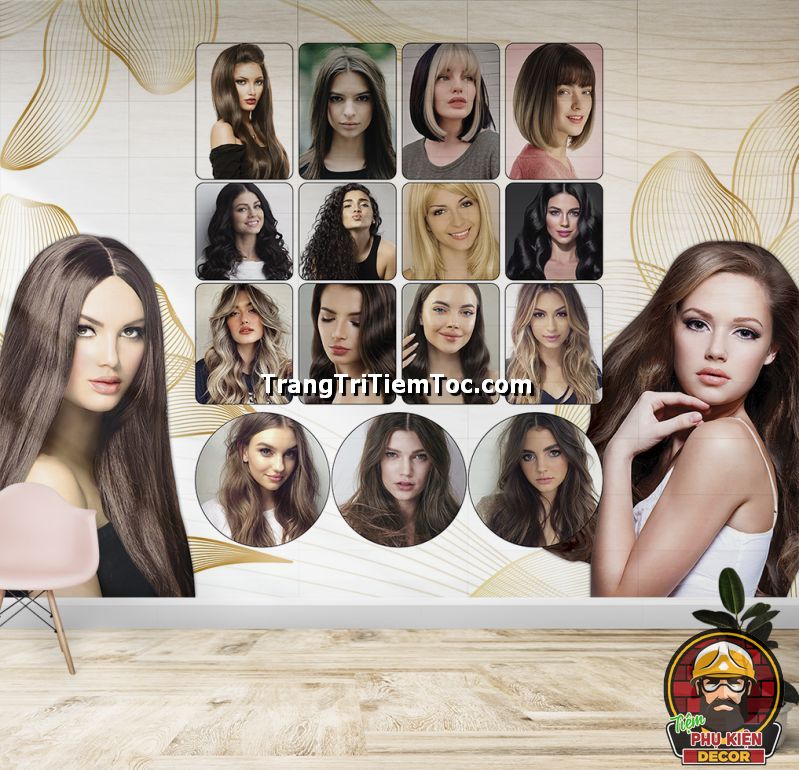 Tranh dán tường kết hợp tranh canvas treo tường trang trí tiệm tóc nữ Tranh dán tường kết hợp tranh canvas treo tường trang trí tiệm tóc nữ