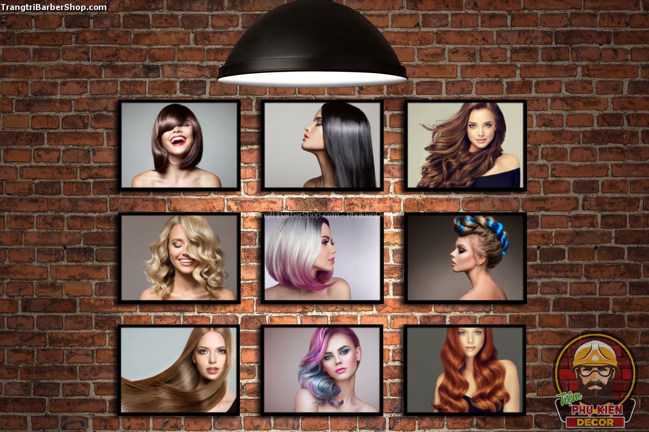 Mẫu tranh treo tường tóc nhuộm trang trí salon tóc nữ đầy màu sắc