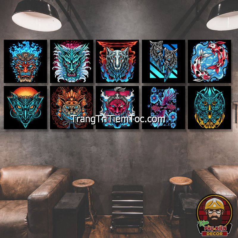 Mẫu tranh trang trí phòng xăm trừu tượng, graffiti đầy màu sắc Mẫu tranh trang trí phòng xăm trừu tượng, graffiti đầy màu sắc