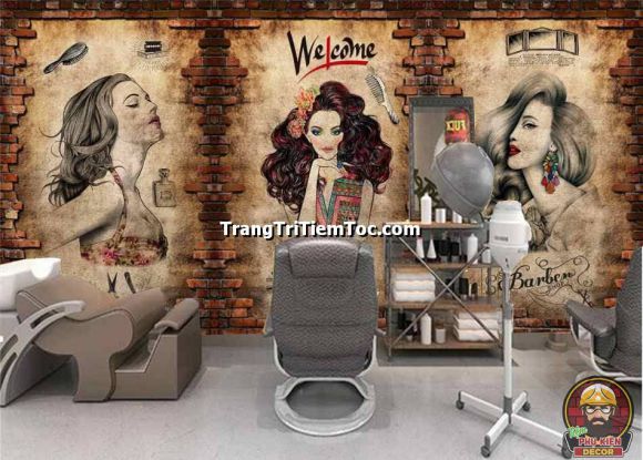Tranh treo tường trang trí salon tóc nữ ấn tượng Tranh treo tường trang trí salon tóc nữ ấn tượng