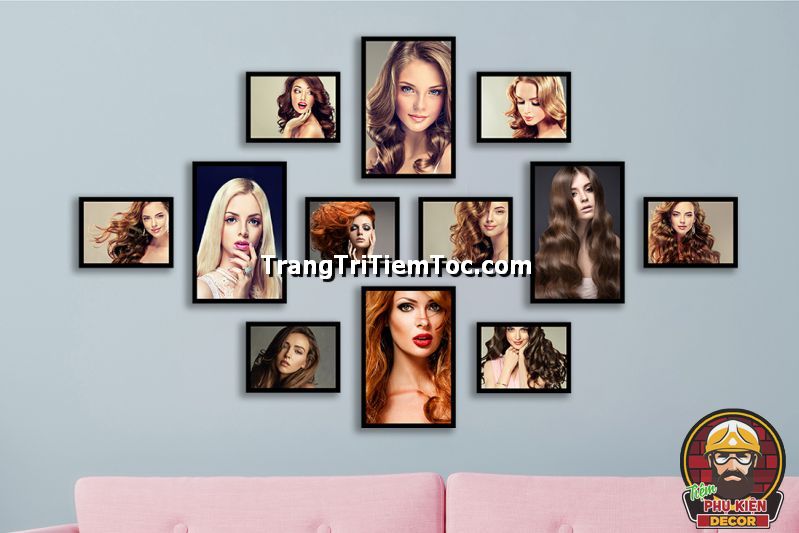 Tranh dán tường kết hợp tranh canvas treo tường trang trí tiệm tóc nữ Tranh dán tường kết hợp tranh canvas treo tường trang trí tiệm tóc nữ