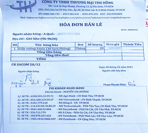 Hóa đơn mua hàng khăn giấy