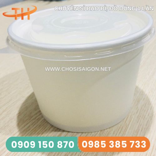 Tô giấy trắng 750ml có nắp đựng thức ăn