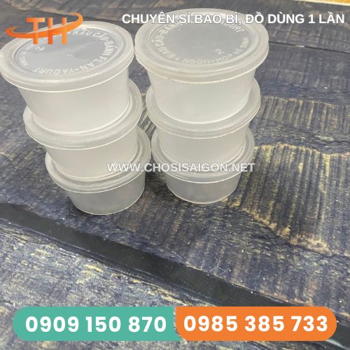 Hộp nhựa tròn trắng sữa đựng bánh flan, sữa chua, pudding