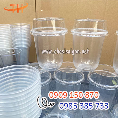 Sỉ rẻ ly nhựa bầu 500ml nắp vuông