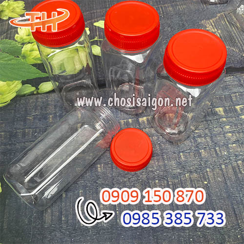 Hũ nhựa pet lục giác đựng muối, gia vị giá siêu rẻ