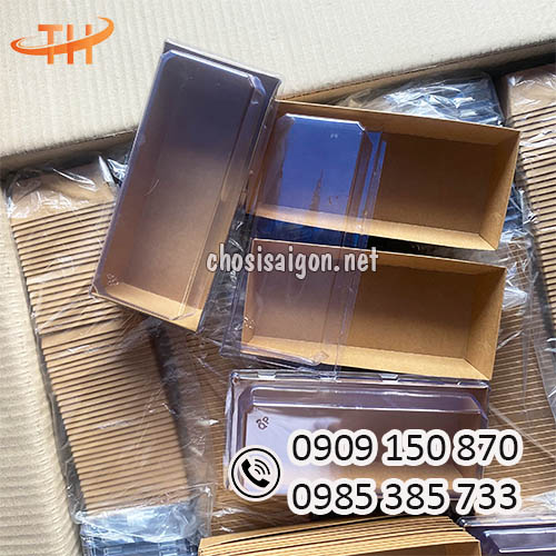 Khay giấy, hộp giấy kraft nắp nhựa pet giá rẻ
