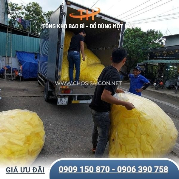 Bao 5 ký lưới xốp vàng bọc trái cây