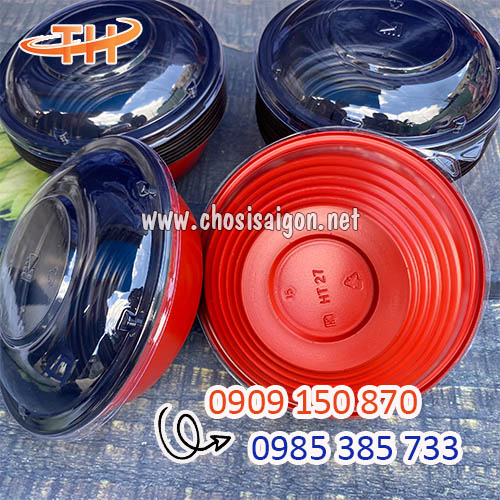 Thố nhựa đỏ đen 850ml sỉ rẻ nhất