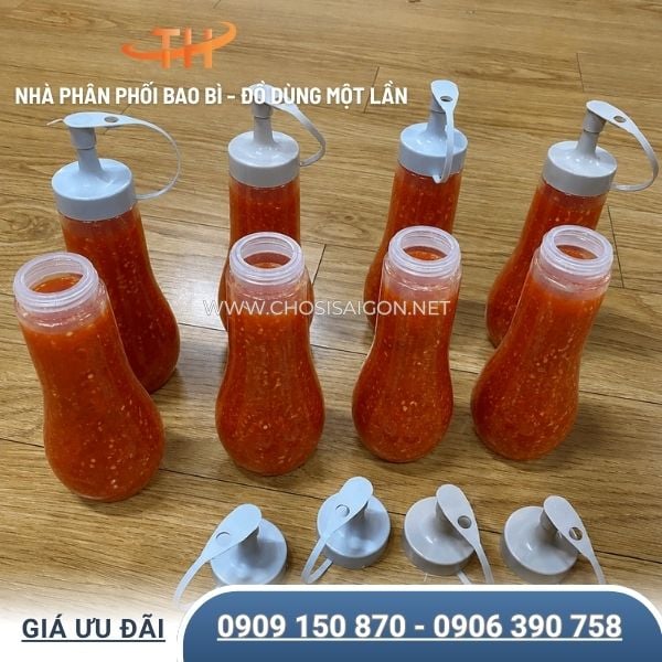 Bình nhựa tròn nắp nhọn đựng tương ớt