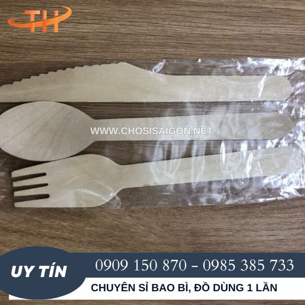 Bộ 3 thìa, nĩa, dao gỗ dùng 1 lần sỉ rẻ