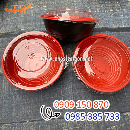 Thố nhựa đỏ đen HT27 đựng thức ăn giá tốt