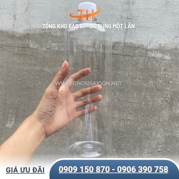 Chai nhựa tròn 1 lít (1000ml) nắp trắng
