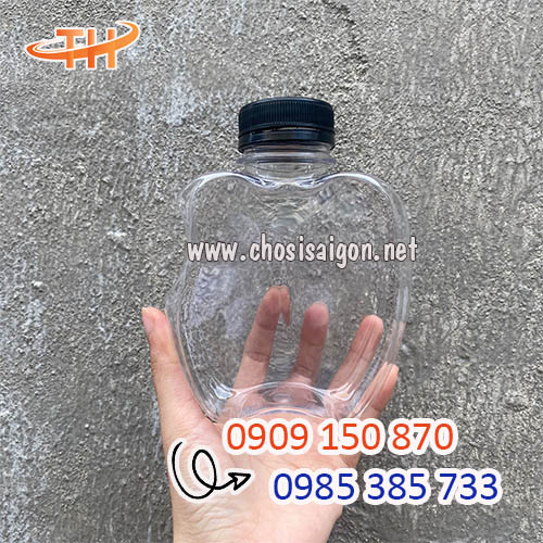 Chai nhựa nắp đen hình trái táo 330ml sỉ siêu rẻ
