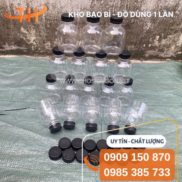 Chai nhựa 330ml miệng rộng tròn lùn dùng 1 lần giá rẻ nhất